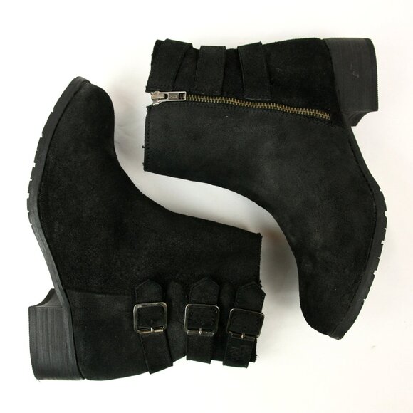 BooRoo Jules Leather Suede Fleece Side Zip Chunky Buckle Ankle Boots Booties 9 - Picture 2 of 13